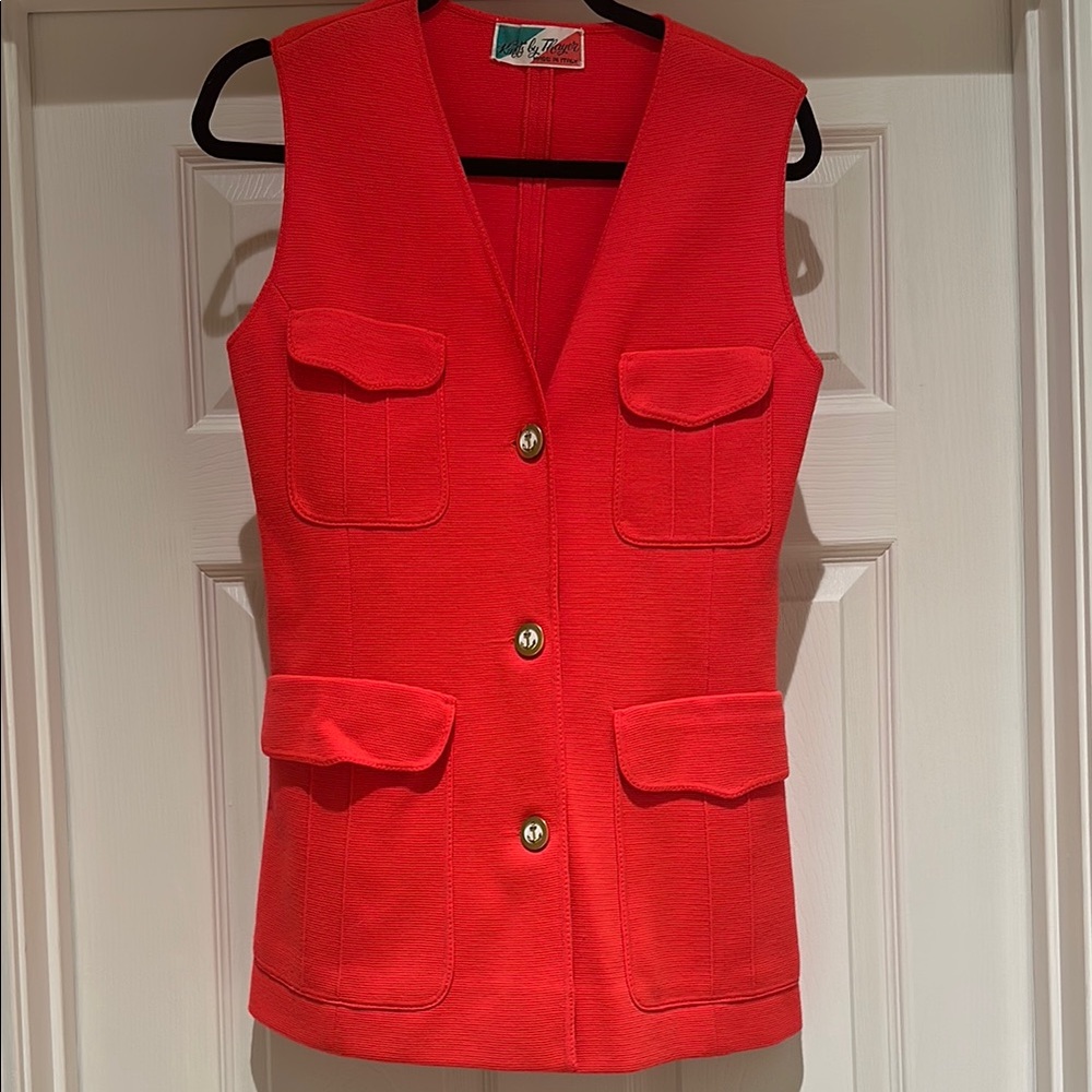 Vintage Made in Italy orange/red Sleeveless Vest with anchor symbol Gold Buttons